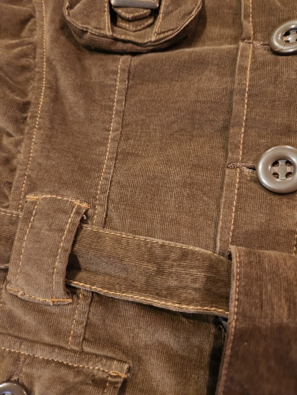 Brown Corduroy Utility Belted Short-Sleeve Jacket - Picture 6 of 8